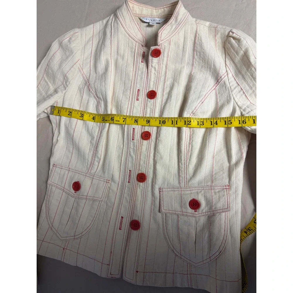 Liquid Cream Red Pinstripe Mandarin Collar Blazer Jacket Womens Size 4 - Picture 4 of 5